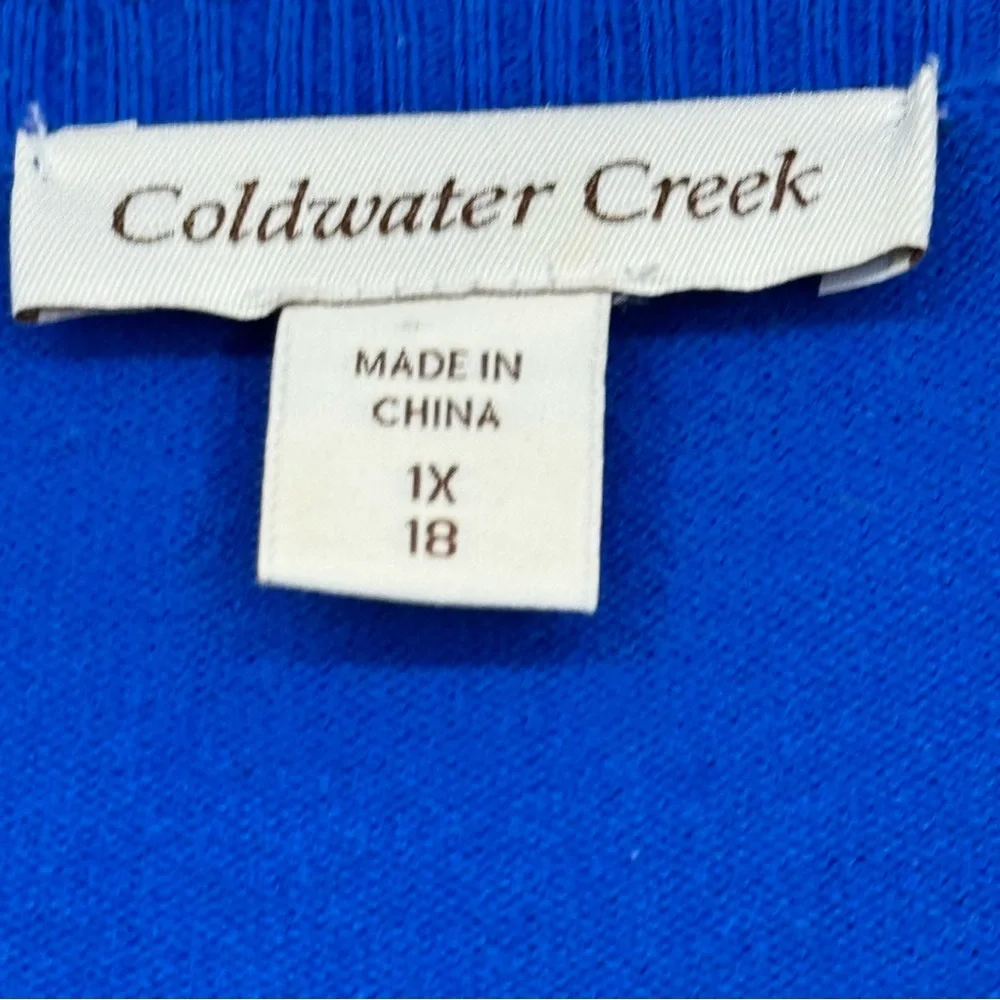 Coldwater Creek 1X (18) Blue Cotton/Nylon/Spandex Open Front Cardigan Sweater